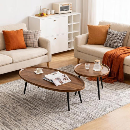 Nesting Coffee Table Set of 2, Walnut Coffee Tables - Image 2