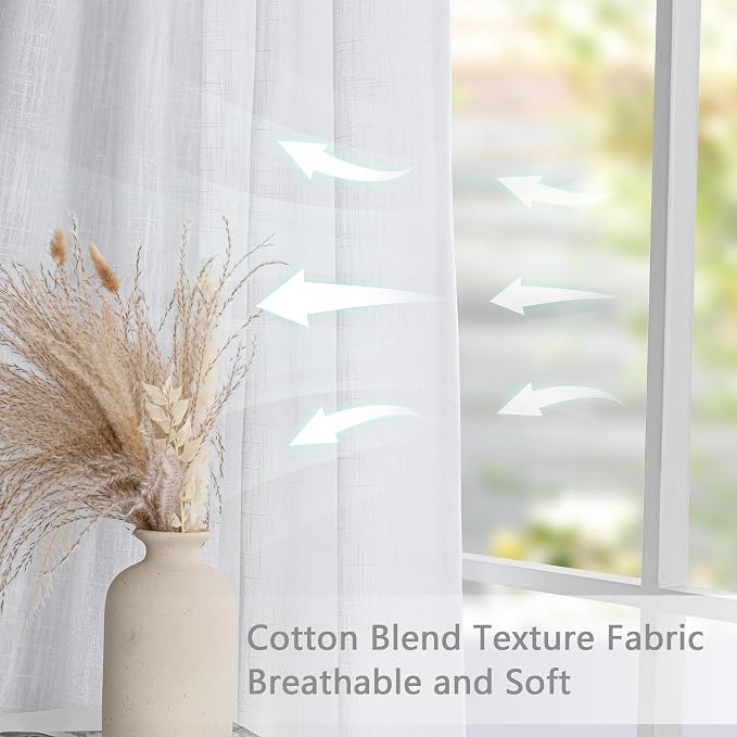 MYSKY HOME White Curtains 80 Inch Length 2 Panels Set, Semi Sheer Cotton Blend - Image 5