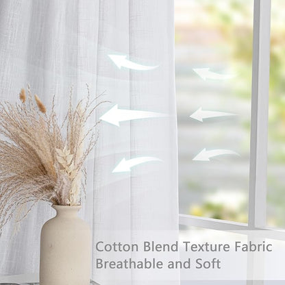 MYSKY HOME White Curtains 80 Inch Length 2 Panels Set, Semi Sheer Cotton Blend - Image 5