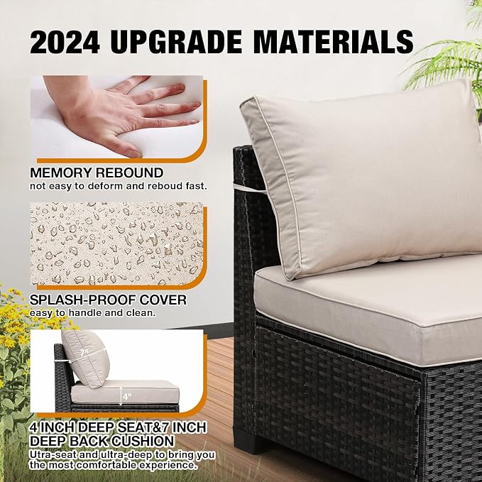 JOYURE 5 Pieces Patio Furniture Set All-Weather Outdoor Wicker Sectional - Image 5