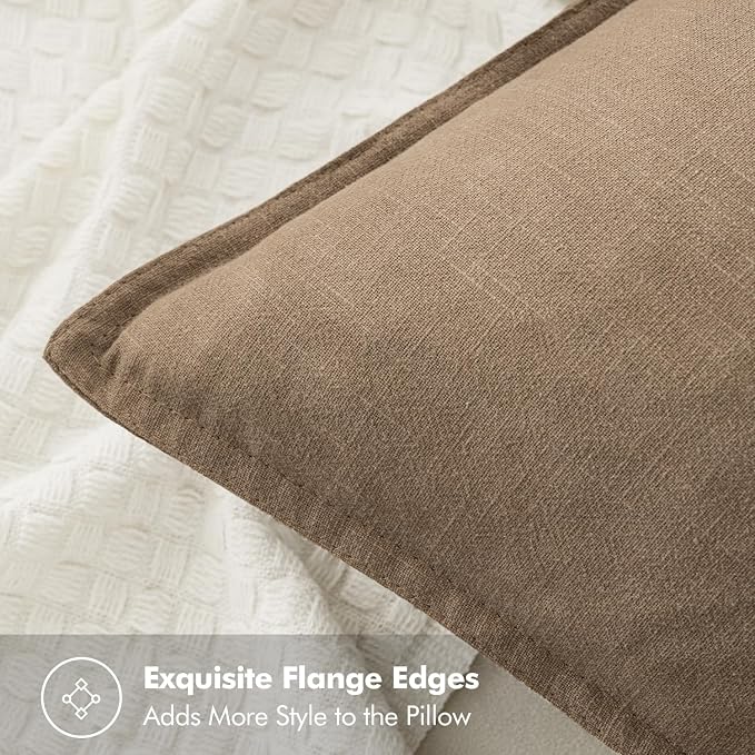 MIULEE Decorative Linen Pillow Covers 20x20 Inch Khaki | Boho Farmhouse​ ​Fall - Image 2