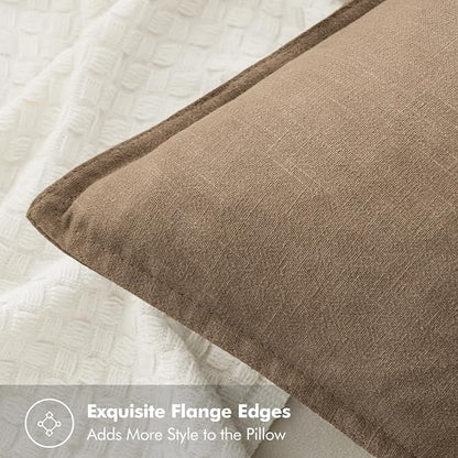 MIULEE Decorative Linen Euro Sham Pillow Covers 24x24 Khaki | Boho Farmhouse​ - Image 2