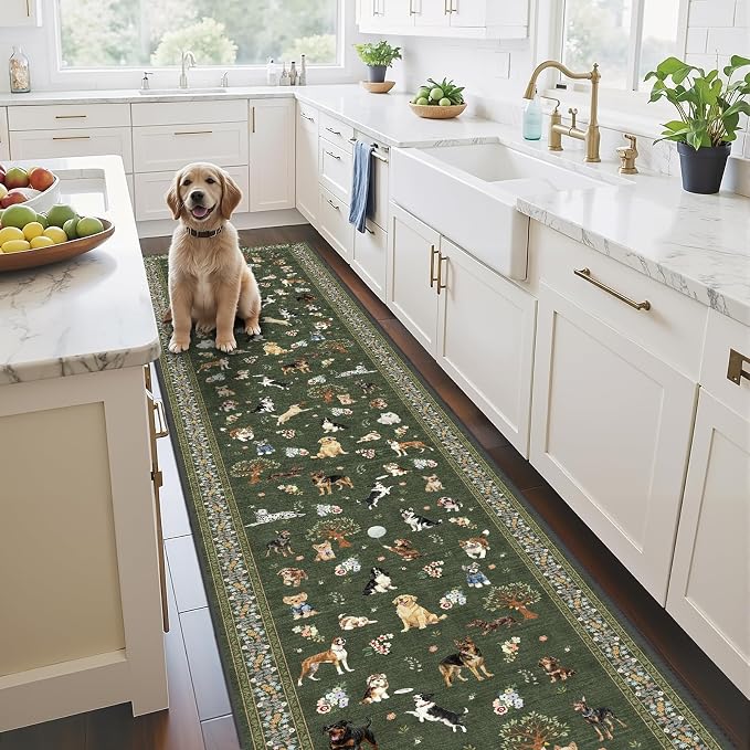 Dark Green Hallway Runner Rug 2x10 by WelcometoBabovid
