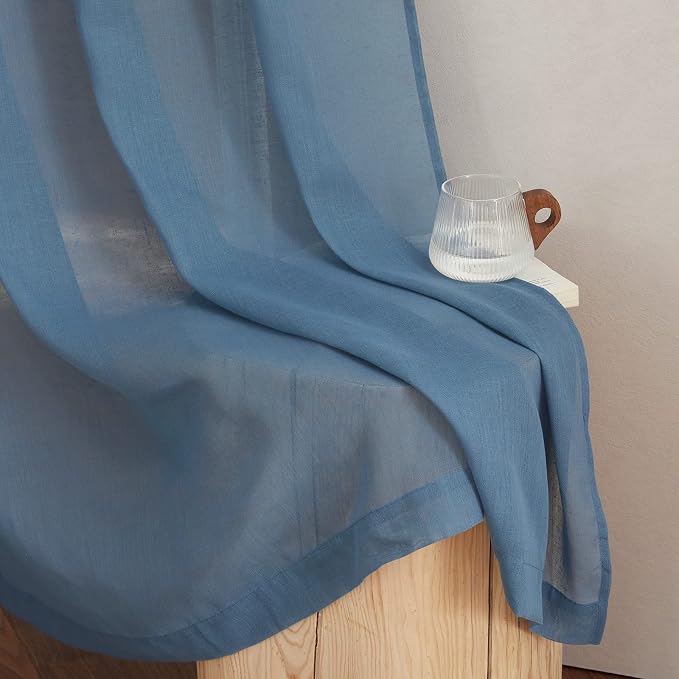 NICETOWN Linen Sheer Stone Blue Curtains 108 inch Long - Image 8