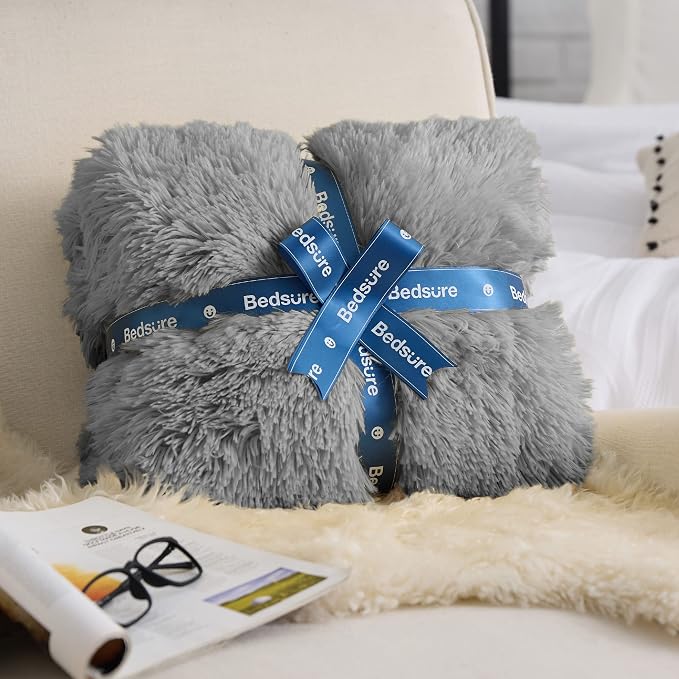 Bedsure GentleSoft Fluffy Grey Throw Blanket, Soft Sherpa Fleece Fuzzy Plush - Image 6