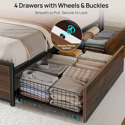 Rolanstar Queen Bed Frame with 4 Storage Drawers, Charging Station and LED - Image 4