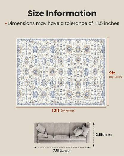 AMADA HOMEFURNISHING 9x12 Washable Area Rug, Low-Profile Large Area Rug - Image 2