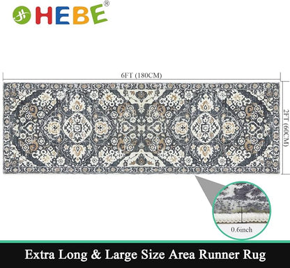 HEBE Hallway Runner Rug 2'x6', Washable Non Slip Kitchen Rug Runner | Soft Boho - Image 2