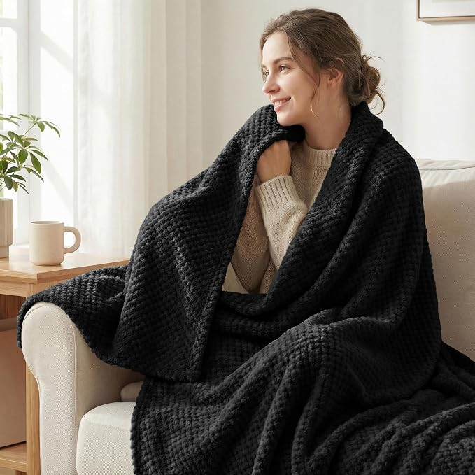 Exclusivo Mezcla Soft Waffle Fleece Bed Blanket Twin Size, Cozy Fluffy Design - Image 2