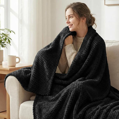 Exclusivo Mezcla Soft Waffle Fleece Bed Blanket Twin Size, Cozy Fluffy Design - Image 2