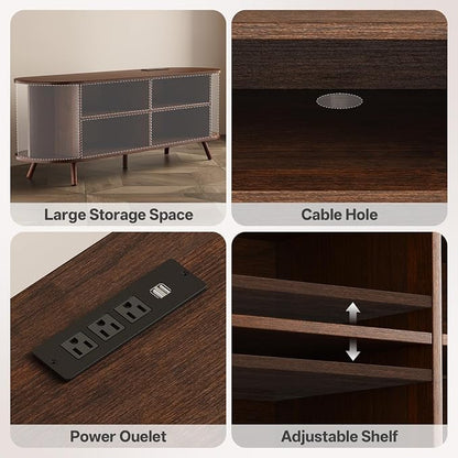 63 inch TV Stand with Power Outlet, Fluted Entertainment Center - Image 3