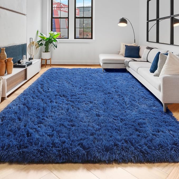 Amdrebio Navy Blue Fluffy Area Rug 4x6 - Image 6
