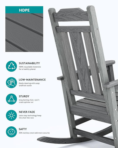 SERWALL Oversized Outdoor Rocking Chair, All Weather Patio Rocking Chair - Image 6