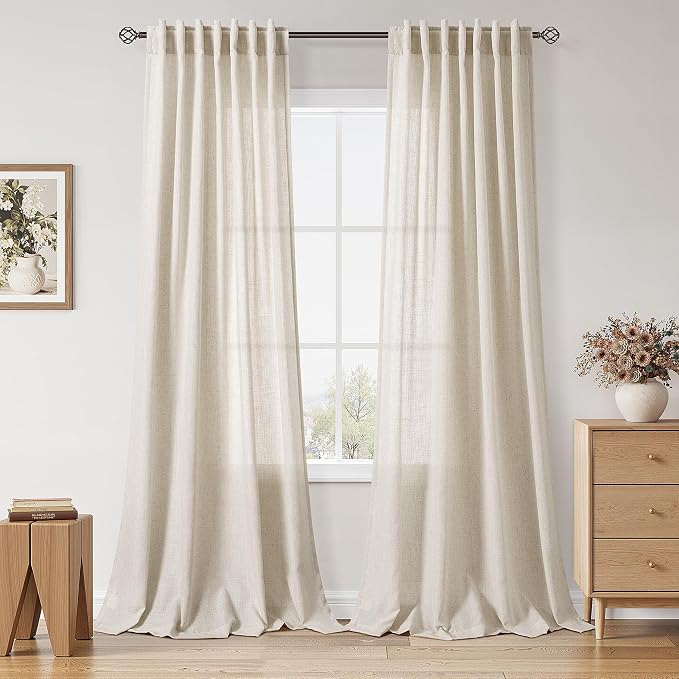 Warm Beige Linen Curtains 102 Inches Long Rod Pocket Back Tab Drapes 2 Panels by Nanspring