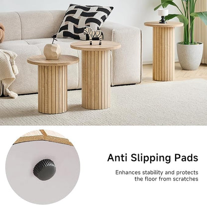 Round Nesting Coffee Table Set of 3 Mid Century Modern Wood Round Coffee Tables - Image 6