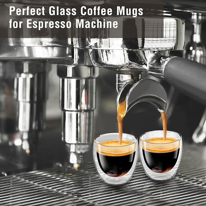 Espresso Cups Set of 2, 3 OZ Expresso Shots Glass Cup, Double Walled Glass Coffee Mugs, Espresso Machine Accessories,Insulated Clear Espresso Shot Glasses Cups,Water Won't Enter Between Double Walls