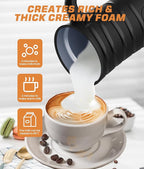 4-in-1 Electric Milk Frother and Steamer - Versatile & Quiet Foam Maker with Automatic Shut-Off - Perfect for Lattes, Cappuccinos, Macchiato - Large 350ml Capacity for Home Baristas (Black2)