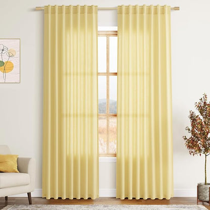 Yellow Linen Blend Drapes 84 Inch Length 2 Panels Set Back Tab Rod Pocket Light by Nanspring