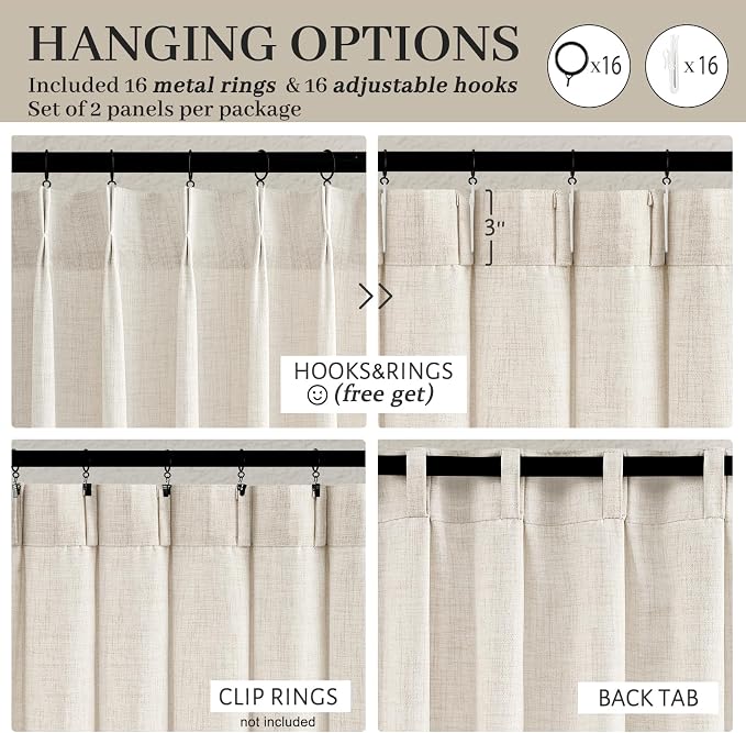 Unique Birch Pinch Pleat Bedroom Curtains 88 Inches Long 2 Panels Set, Memory - Image 7