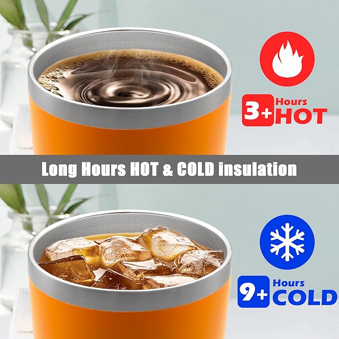 20 oz Tumbler Coffee Tavel Tumblers Bulk with Lid Stainless Steel Double Wall Vacuum Insulated Mug Powder Coated Cups fit Car Cupholder for Hot and Cold - Orange, 8Pack