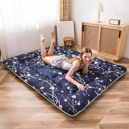 MAXYOYO Japanese Floor Mattress Navy Floral Printed Futon Mattress Foldable - Image 3