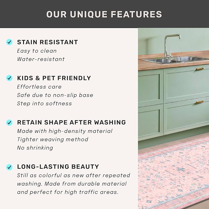 Washable Pink and Blue 6x8 Boho Rugs - Image 7