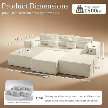 108" Cloud Sectional Couch, Comfort Sleep Sofa - Image 2