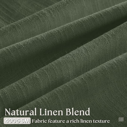 Olive Green Pinch Pleated Linen Semi Sheer Bedroom Curtains 92 Inches Long | - Image 3