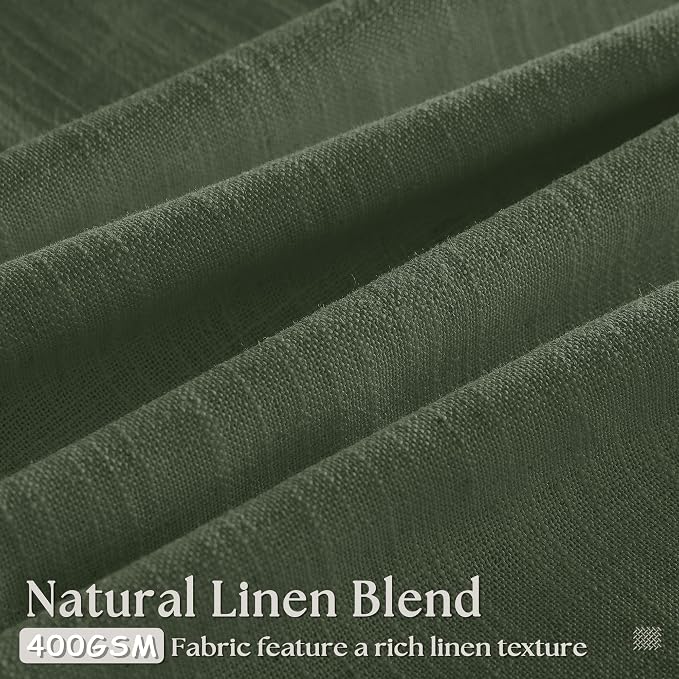 Pleated Semi Sheer Memory Shape Olive Green Linen Curtains 90 Inches Long | - Image 3