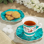 fanquare 2.5 Ounce Vintage Espresso Cups Set of 6, 12 Pieces Ceramic Demitasse Cup and Saucers, Green and Flower Pattern Espresso Mugs for Coffee Bar Home