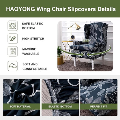HAOYONG Wing Chair Slipcovers Printed Wingback Chair Covers 2 Pieces Wingback - Image 4