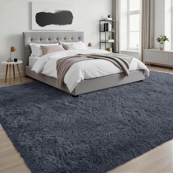 8x10 Area Rug Living Room Bedroom: Fluffy Plush Shag Carpet Grey | - Image 3