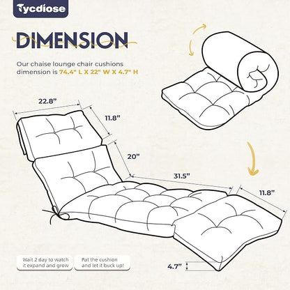 Chaise Lounge Cushions Outdoor Set of 2, 74.4 x 22 x 4.7 Inches Thickened - Image 2
