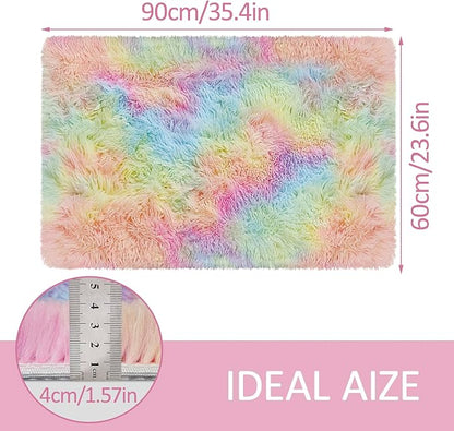 Small Fluffy Rainbow Colorful Area Rug - Image 2