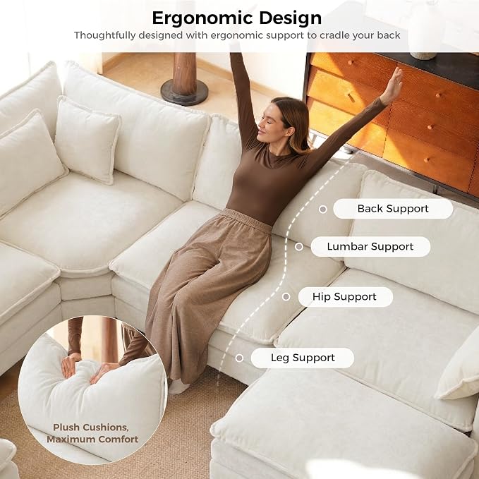 ELUCHANG 150" Oversized V-Shaped Cloud Couch Modular Sectional Sofa - Image 5