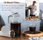 Cold Brew Coffee Maker Glass Pitcher, 32 oz Mason Jar with Pour Spout Handle Lid with Stainless Steel Filter for Iced Coffee, Lemonade, Ice Tea, Fruit Drinks