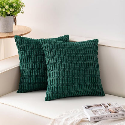 Pack of 2 Corduroy Decorative Throw Pillow Covers 24x24 Inch, Dark Green | Fall by Unknown