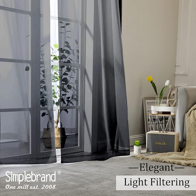 Simplebrand Black Sheer Curtains, 2 Panels Set - Image 7