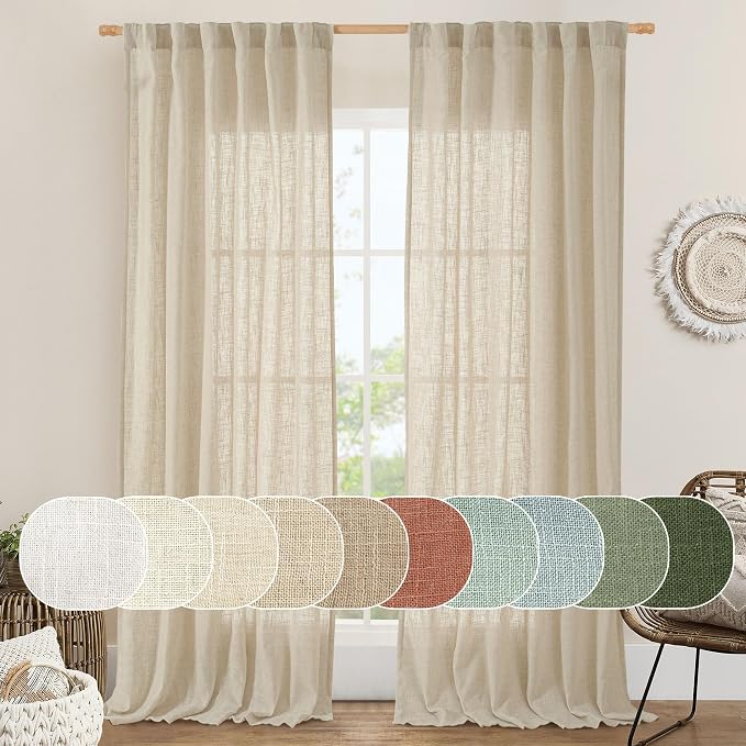 Semi Sheer Linen Curtains 96 inches Long 2 Panels Set, 52 x 96 Inch | Light by LAMIT