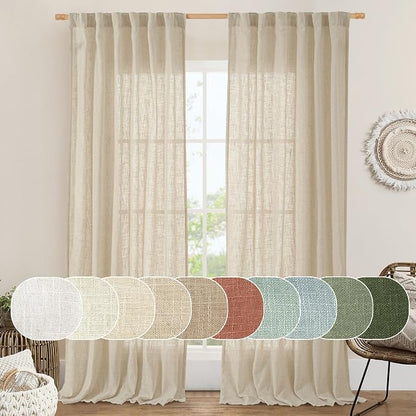 Semi Sheer Linen Curtains 96 inches Long 2 Panels Set, 52 x 96 Inch | Light by LAMIT