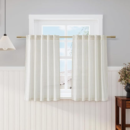 Cream Cafe Curtains 45 Inch Length Set 2 Panel Back Tab Pocket Semi Sheer Short by Nanspring
