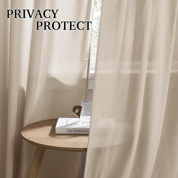 RYB HOME Linen Semi Sheer Curtains - Image 3