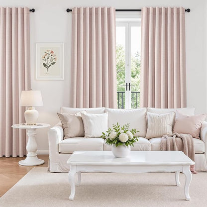 Light Pink Full Blackout Curtains Linen Blended Room Darkening Curtain Panels - Image 3