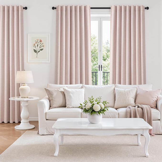 Topfinel Pink Linen Curtains 120 Inches Long - Image 4