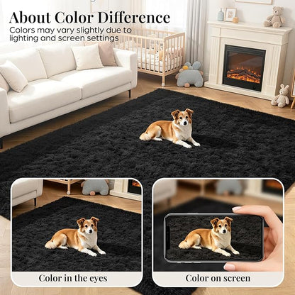PLHXFR 4x6 Area Rugs Living Room: Fluffy Bedroom Rug Shag Carpet Black | - Image 7