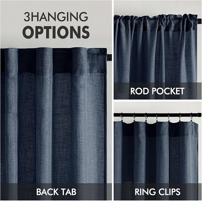 MIULEE Navy Blue Linen Curtains 52x96 Inch Length 2 Panels - Image 3