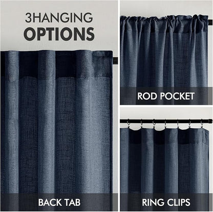 MIULEE Navy Blue Linen Curtains 52x96 Inch Length 2 Panels - Image 3