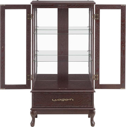 Curio Cabinet with Lighted, Tall Leg Glass Door Antique Cabinet with 1 Drawer - Image 6