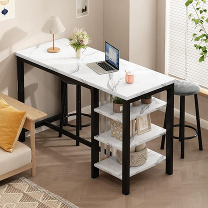 AWQM Bar Table Set with Storage Shelves, 3-Piece Dining Set - Image 4