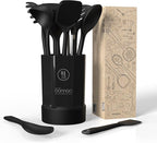 Thickened Silicone Kitchen Utensils Set, 600°F Heat Resistant Silicone Cooking Utensils, Spatula, Spoon, Whisk, Tongs, Kitchen Gadgets Sets for Nonstick Cookware, Dishwasher Safe BPA Free (Black)